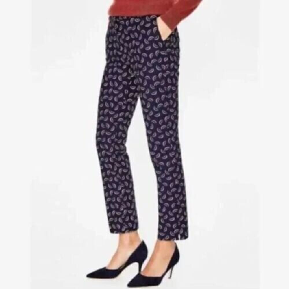 Boden Richmond Cigarette Trouser Pants 6P Navy Print Preppy Workwear Office